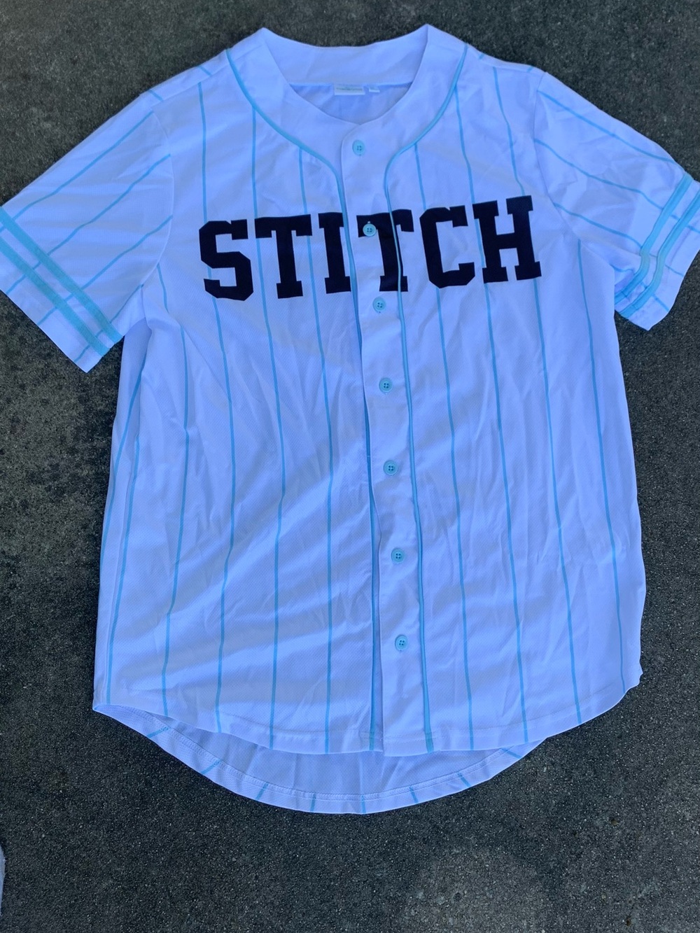 White Baseball Jersey with Light Blue Pinstripes